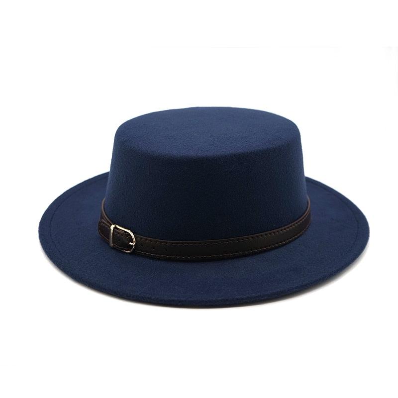 One Size New Retro Winter Autumn Women Men Top Hat Cotton Warm Winter Hat Solid Color Wide Brim Straight Sides Hat Fedora Hat Luxury Fedora Hats With Belt Buckle Elegant Flat Brim Hat