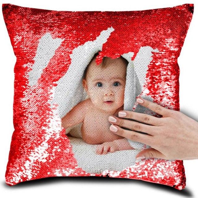 Personalised Sequin Pillow Cover Suede Fabric Cushion Cover Reveal Magic Gift Mother Of The Bride Groom Bridesmaid Baby Fun Flip Sequins Throw Pillow Cover Blue Black Couch Color Changing Decor Cushion Covers for Sofa 40X40cm