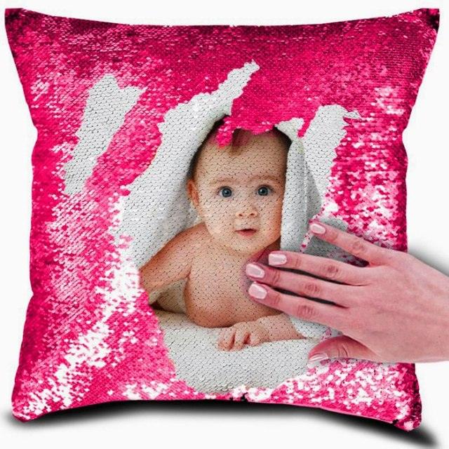 Personalised Sequin Pillow Cover Suede Fabric Cushion Cover Reveal Magic Gift Mother Of The Bride Groom Bridesmaid Baby Fun Flip Sequins Throw Pillow Cover Blue Black Couch Color Changing Decor Cushion Covers for Sofa 40X40cm
