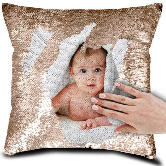 Personalised Sequin Pillow Cover Suede Fabric Cushion Cover Reveal Magic Gift Mother Of The Bride Groom Bridesmaid Baby Fun Flip Sequins Throw Pillow Cover Blue Black Couch Color Changing Decor Cushion Covers for Sofa 40X40cm