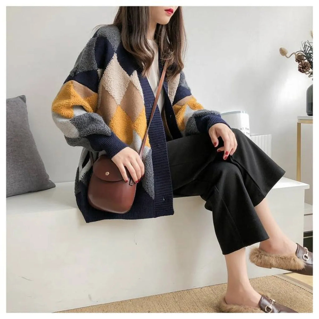 Plaid V-Neck Cardigan