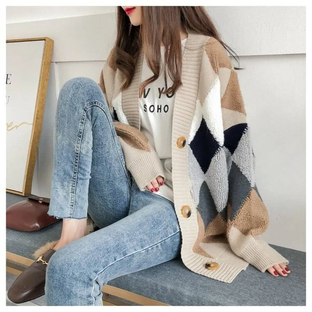 Plaid V-Neck Cardigan