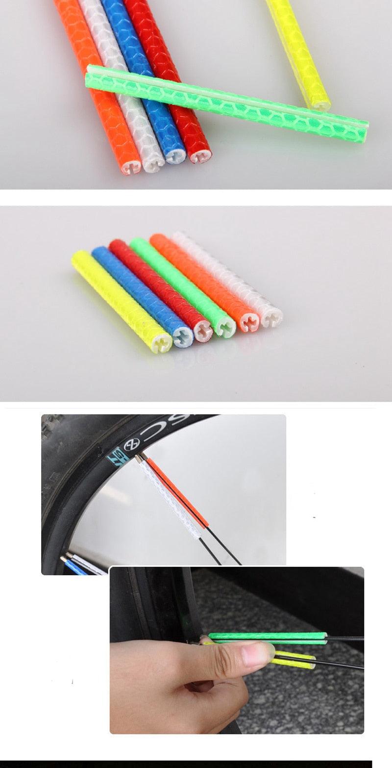12 Pieces Bicycle Mountain Bike Riding Wheel Rim Spoke Mount Clip Tube Warning Light Strip Reflector Sets Bicycle Spoke Skins Wraps Bicycle Wheel Spoke Reflector Reflective Kids Road Mountain Bike Colorful Wheel Decoration