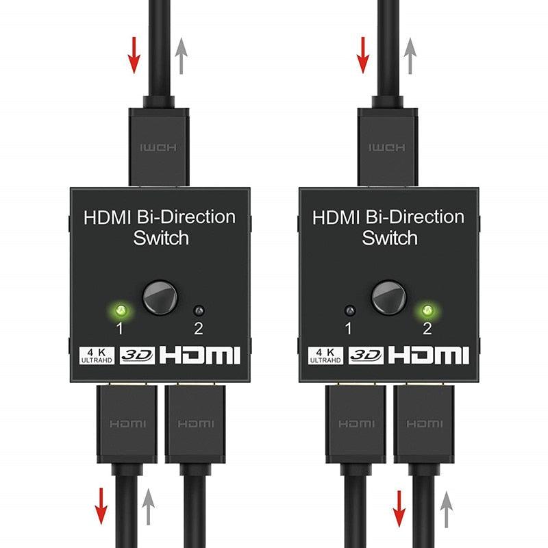 4K HDMI Switch Splitter 2 Ports Bi-Directional HDMI Switch 2 Port Display Selector Switcher Splitter Supports Ultra HD 4K 1080P 3D HDR For HDTV Gaming