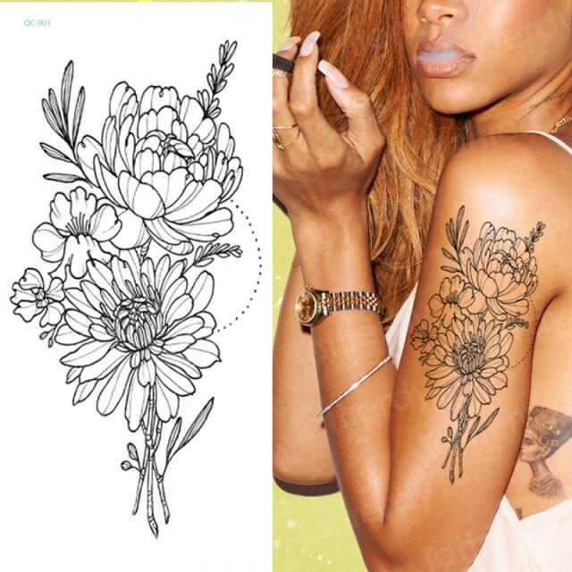 Waterproof Red Flowers Tattoo Multi-Colored Temporary Sticker Flower Lotus Tattoo Elegant Big Design For Womens