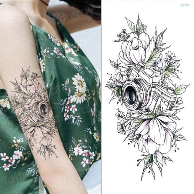 Waterproof Red Flowers Tattoo Multi-Colored Temporary Sticker Flower Lotus Tattoo Elegant Big Design For Womens