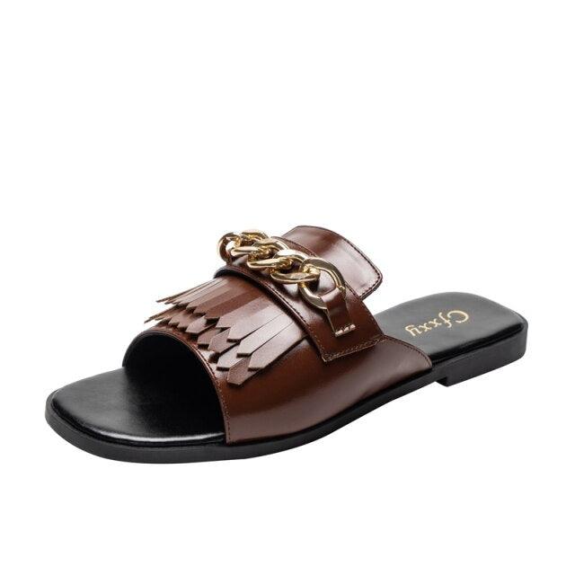 Summer New Women Slippers Open-Toe Flat Slippers Fashion Buckle Beach Slides Casual Flip Flops Women Shoes Slip On Comfortable Pointed Toe Loafers Women Luxury Black Sandals