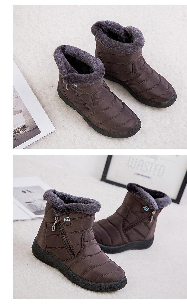 Women Snow Boots Warm Short Fur Plush Winter Ankle Boots Zip Comfort Warm Shoes Anti-Slip Fur Lined Ankle Short Boots Waterproof Slip On Outdoor Lightweight Shoes
