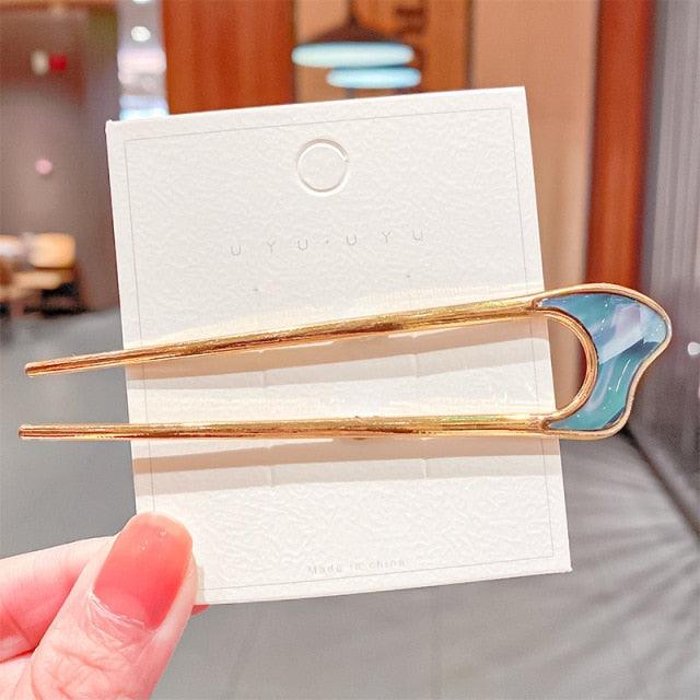 Fashion U Shape Metal Hair Sticks For Women Hair Clips Hair Accessories Elegant Simple Gold Color Hairpins Girl Headwear Jewelry Gorgeous Hair Accessories For Women