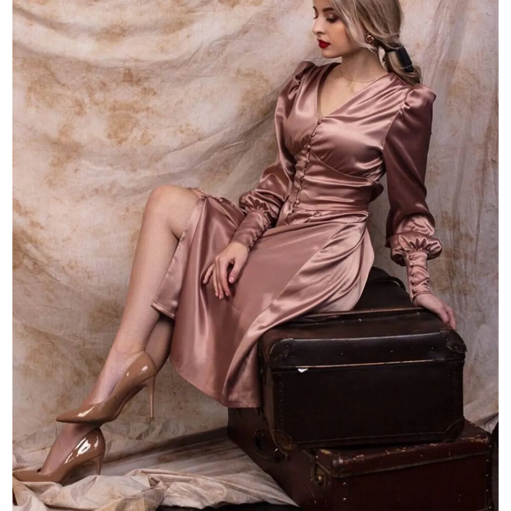 Satin Puff Sleeve Dress