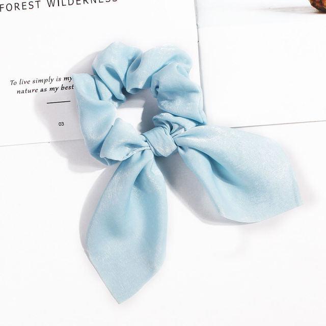 Pure Color Elastic Hair Band Rabbit Ear Bow Pearl Hair Rope Satin Ponytail Scrunchie Bobbles Elastic Hair Ties Ropes Ponytail Holder Accessories for Women And Girls