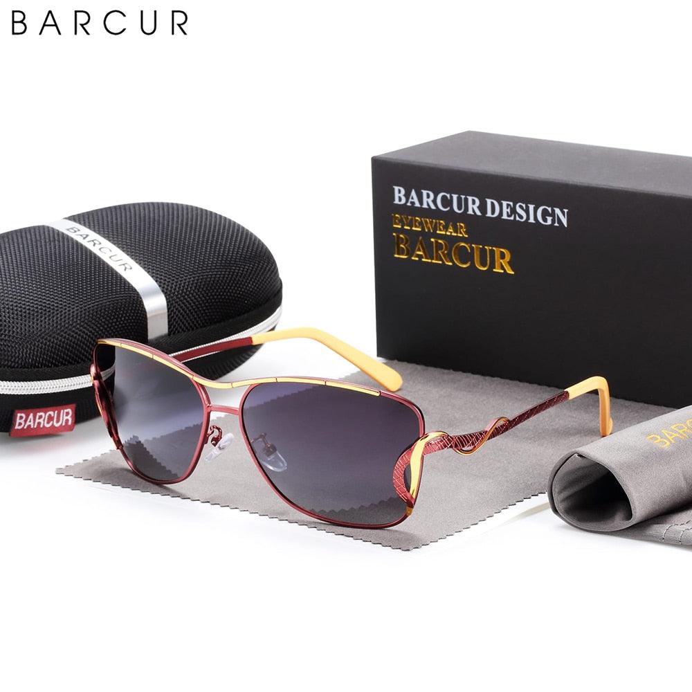 Retro Vintage BARCUR Polarized Sunglasses For Women Gradient Lens Oversized Square Sun Glasses Women Luxury  Eyewear Big Frame Sunglasses for Girl