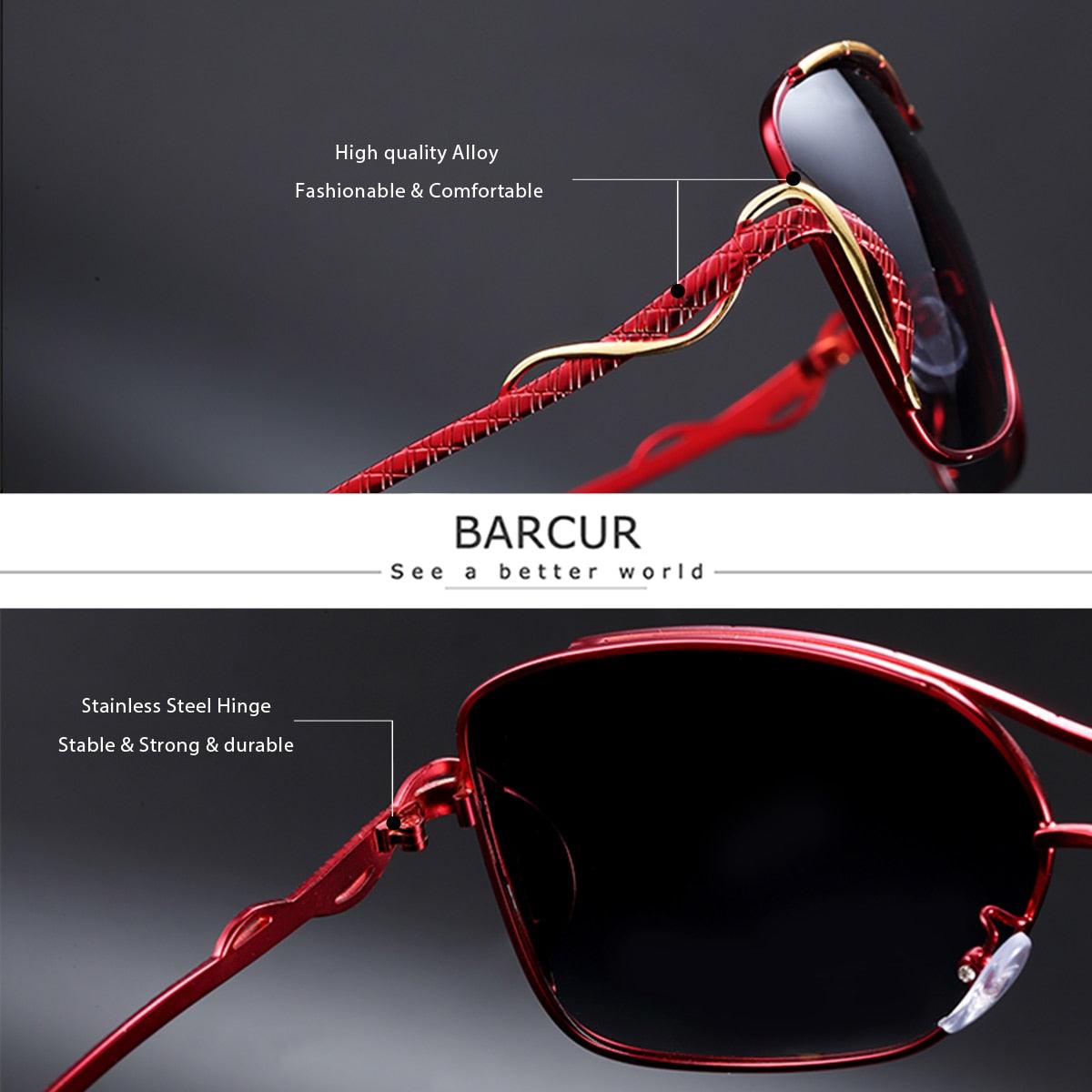 Retro Vintage BARCUR Polarized Sunglasses For Women Gradient Lens Oversized Square Sun Glasses Women Luxury  Eyewear Big Frame Sunglasses for Girl