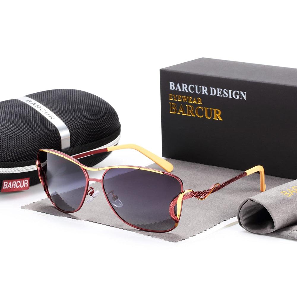 Retro Vintage BARCUR Polarized Sunglasses For Women Gradient Lens Oversized Square Sun Glasses Women Luxury  Eyewear Big Frame Sunglasses for Girl