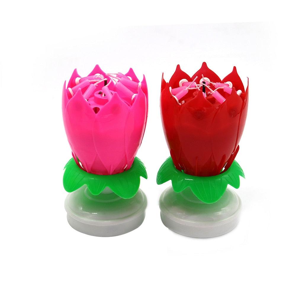 Rotating Music Cake Candle Birthday Cake Flower Music Candle Colorful Flower Shaped Cake Decoration Kids Gift Party DIY Decor Candle Stand for Wedding Ceremony Party Birthdays Cake Topper