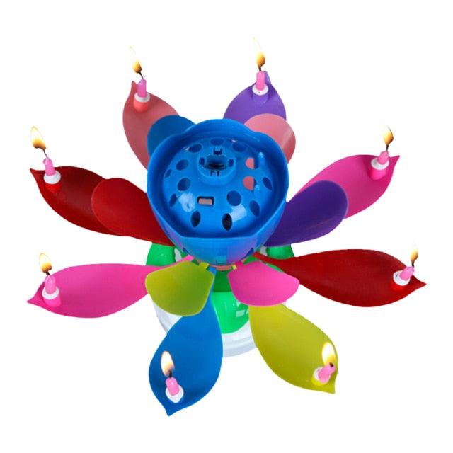 Rotating Music Cake Candle Birthday Cake Flower Music Candle Colorful Flower Shaped Cake Decoration Kids Gift Party DIY Decor Candle Stand for Wedding Ceremony Party Birthdays Cake Topper