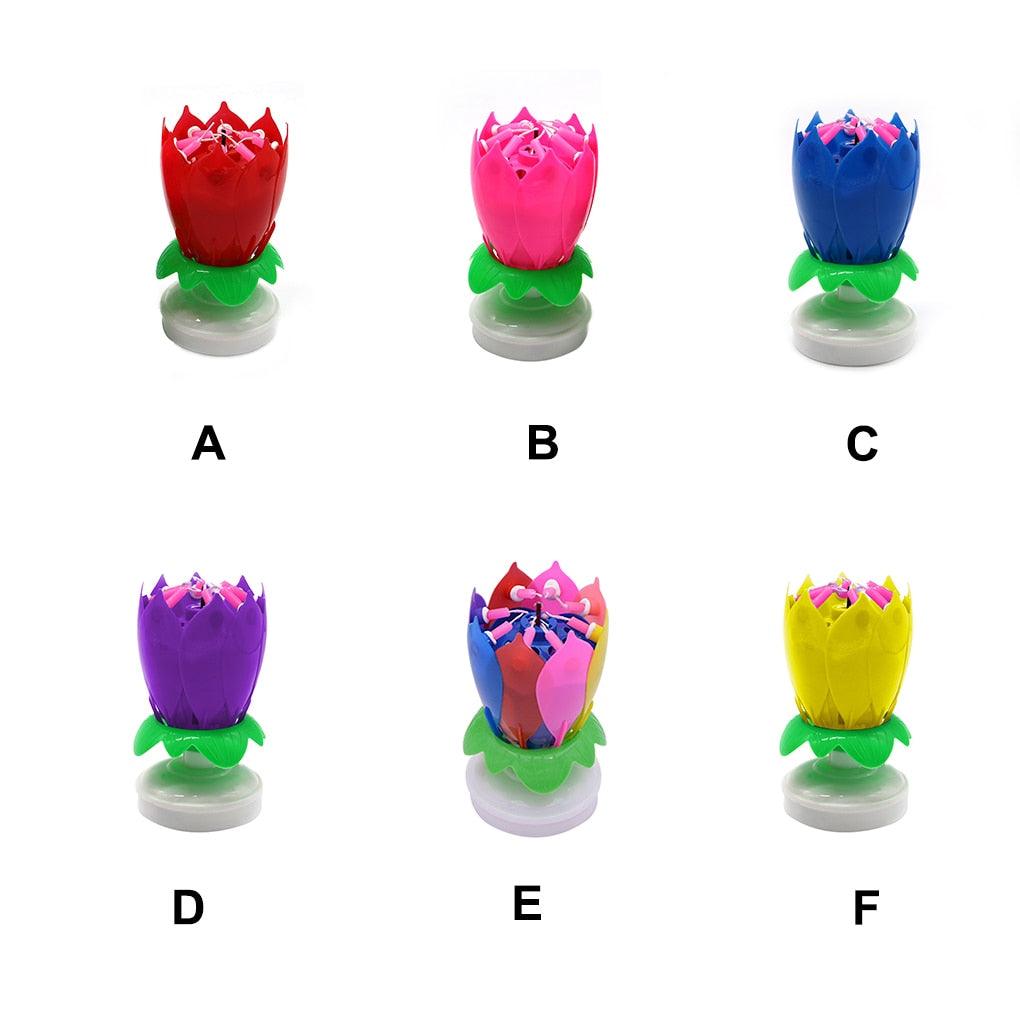 Rotating Music Cake Candle Birthday Cake Flower Music Candle Colorful Flower Shaped Cake Decoration Kids Gift Party DIY Decor Candle Stand for Wedding Ceremony Party Birthdays Cake Topper