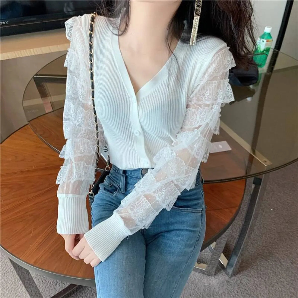 Ruffled Knitted Cardigan