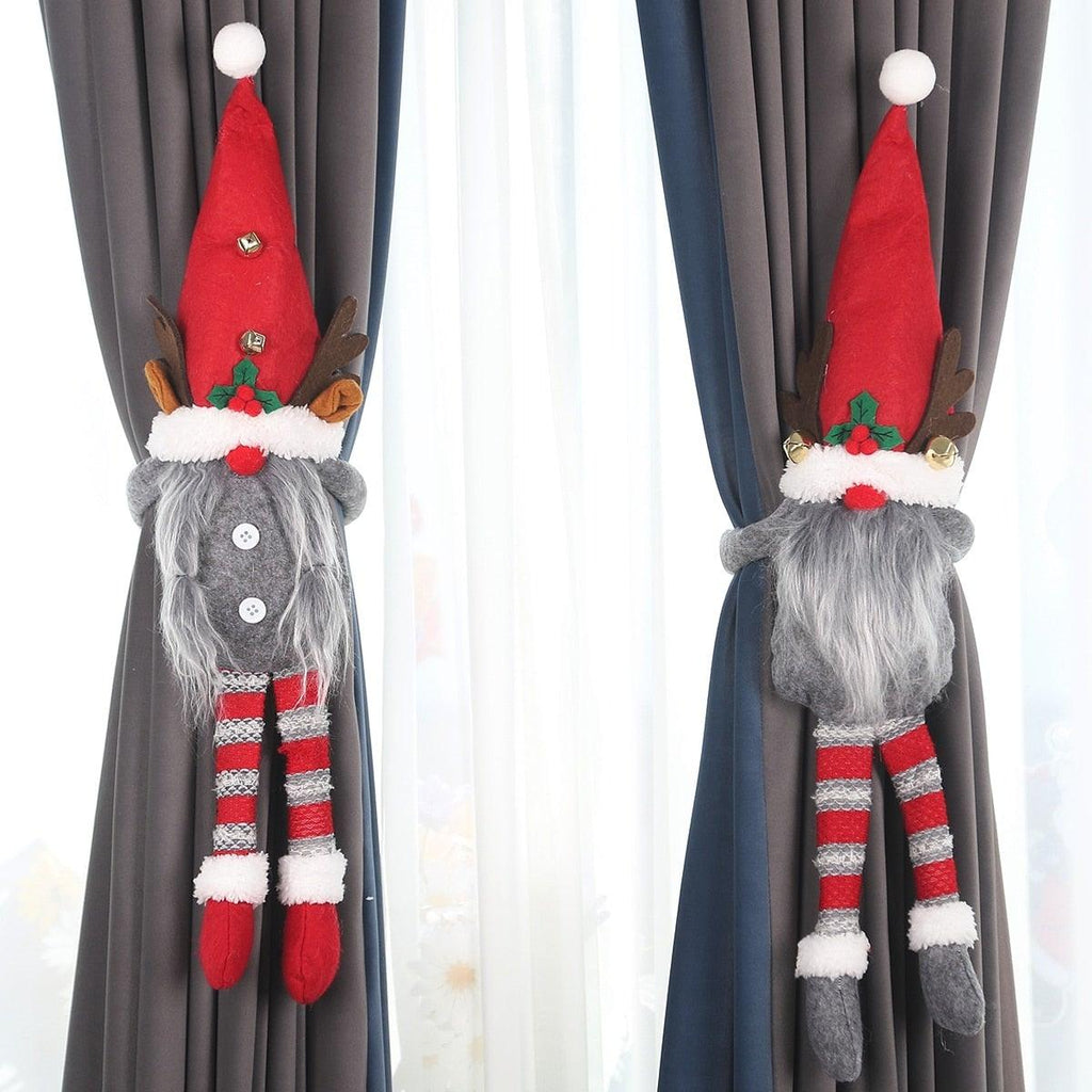 Santa Claus Elk Christmas Curtain Decor Merry Christmas Decor For Home Christmas Ornaments Gift Curtain Tieback Santa Curtain Buckle Tieback Curtain Holder Fastener Doll Wine Bottle Topper for Home Window Decorations