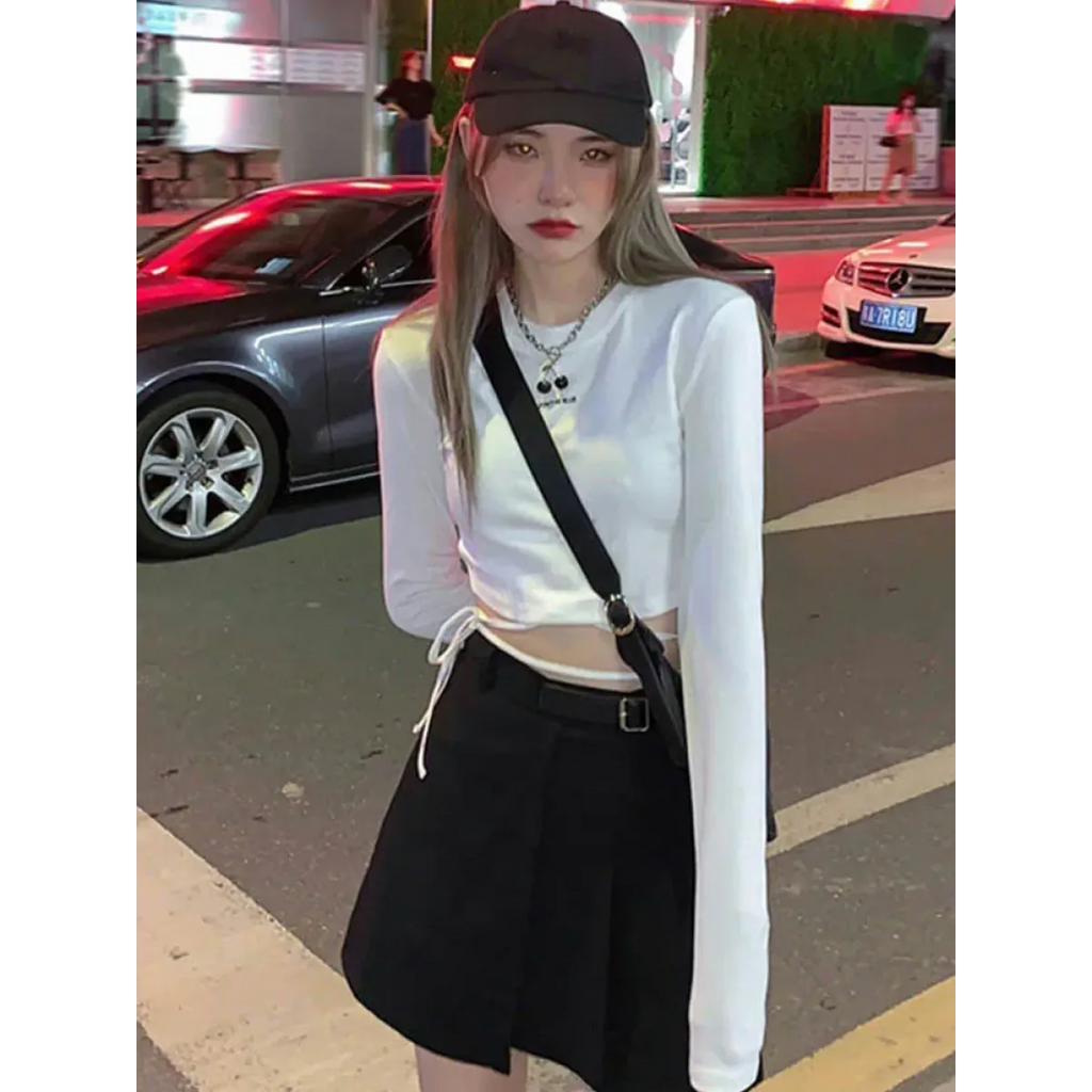 Sexy Crop Long Sleeve T-Shirt: Harajuku Spring Streetwear