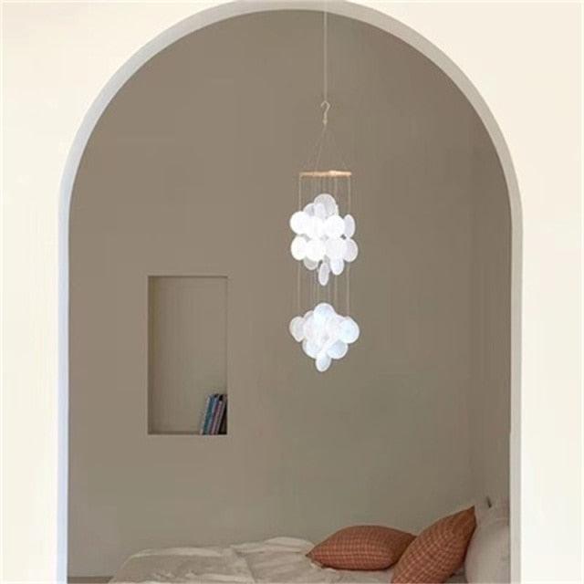 Shell Wind Chime Room Decoration Hanging Wind chime Outdoor Decoration, Bamboo Wind Chimes Unique Outdoor Handmade Chimes as Memorial Gift for Mom Family Wall Pendant Home Office