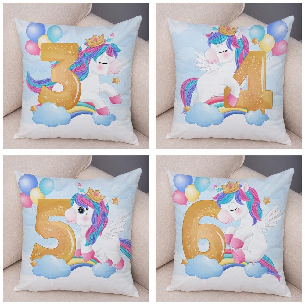 Soft Plush Unicorn Pillow Covers Cute Cartoon Animal Polyester Cotton Cushion Cover Unicorn Decorative Throw Pillow Covers Colorful Pink Wavy Hair Unicorn in Garland Cushion Cover Square Pillow Cases for Girls Women Kids Car Sofa Home Decor 45X45CM