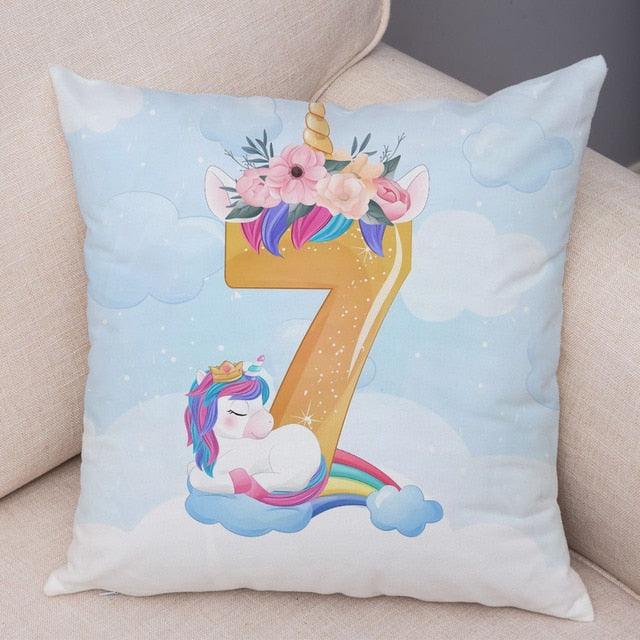 Soft Plush Unicorn Pillow Covers Cute Cartoon Animal Polyester Cotton Cushion Cover Unicorn Decorative Throw Pillow Covers Colorful Pink Wavy Hair Unicorn in Garland Cushion Cover Square Pillow Cases for Girls Women Kids Car Sofa Home Decor 45X45CM
