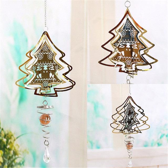 Stainless Steel 3D  Sculptures Kinetic Hanging Metal Rotating Wind Chime Christmas Pendant Hanging Wind Spinner Spiral Wind-chimes Garden Yard Home Decor Christmas Decoration Garden Decor Room Indoor Outdoor Decor For Patio & Lawn Crafts Ornaments
