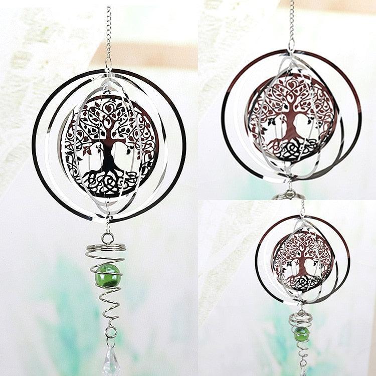 Stainless Steel Metal Sculptures Kinetic Hanging Wind Spinner Indoor Outdoor Garden Decoration Crafts 3D Pattern Ornaments Rotating Hanging Decor Yard Art Christmas Decoration Garden Decor Room  For Patio and Lawn Crafts Ornaments Art