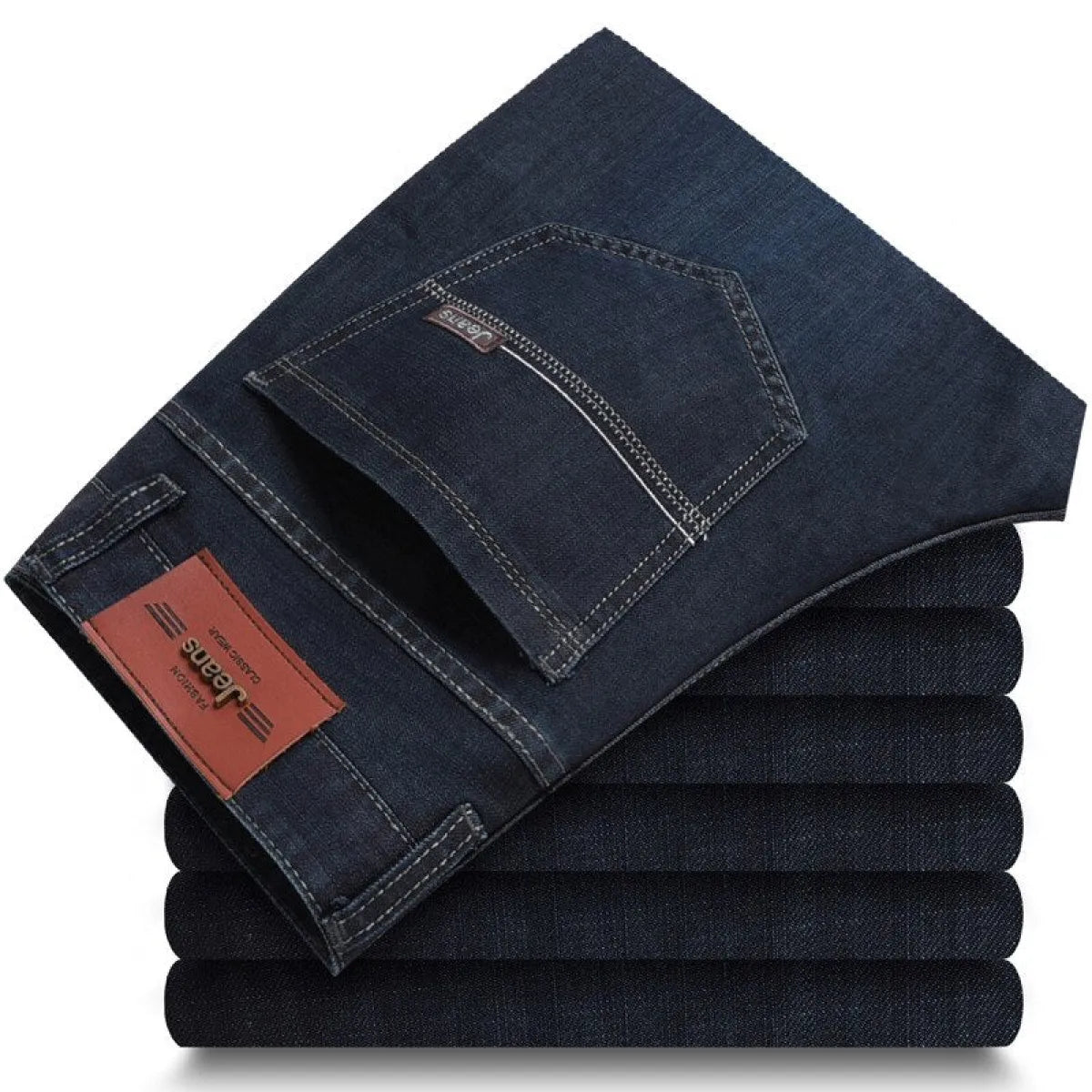 Straight Fit Elastic Denim Trousers