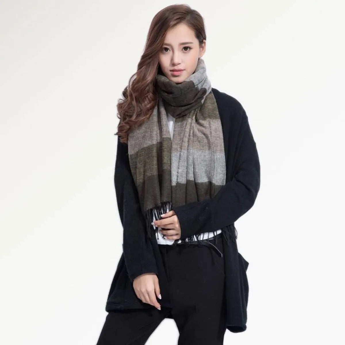 Warm Wide Striped Pashmina Scarf