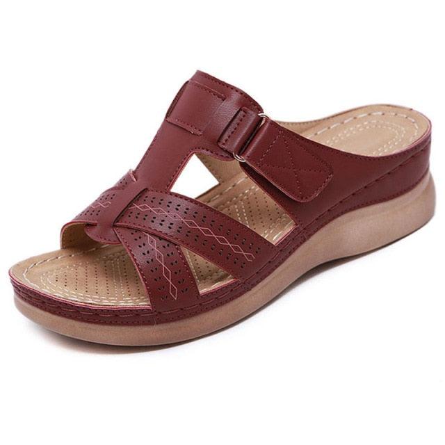 Summer Women Sandals Open Toe Sandals Vintage Anti Slip Leather Casual Platform Retro Shoes Sandals Comfy Peep Toe Slides Sandals Vintage Indoor Outdoor Summer Beach Slippers