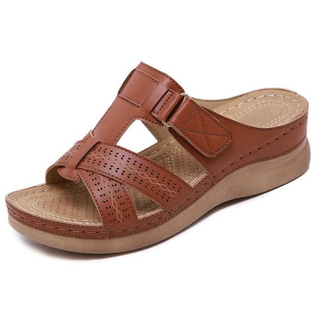 Summer Women Sandals Open Toe Sandals Vintage Anti Slip Leather Casual Platform Retro Shoes Sandals Comfy Peep Toe Slides Sandals Vintage Indoor Outdoor Summer Beach Slippers