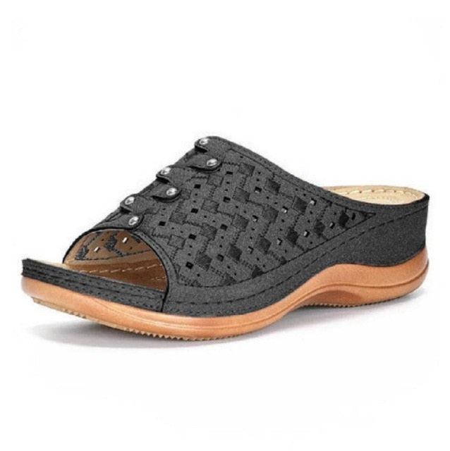 Summer Women Sandals Quality Open Toe Sandals Vintage Anti-slip Leather Casual Platform Retro Shoes Women Casual Sandals With Arch Support Straps Slip-On Sandals Outdoor Light Weight Sandals