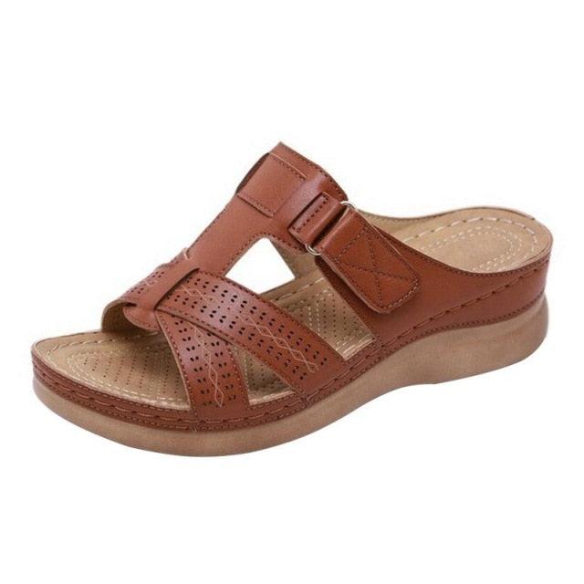 Summer Women Sandals Quality Open Toe Sandals Vintage Anti-slip Leather Casual Platform Retro Shoes Women Casual Sandals With Arch Support Straps Slip-On Sandals Outdoor Light Weight Sandals