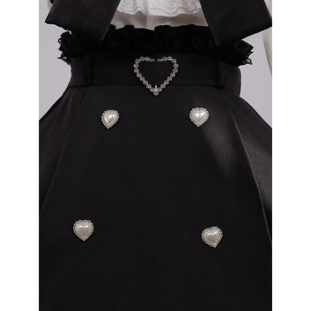 Black & White Sweet Lolita Blouse and Dress – Lace Ruffle Bow Detail