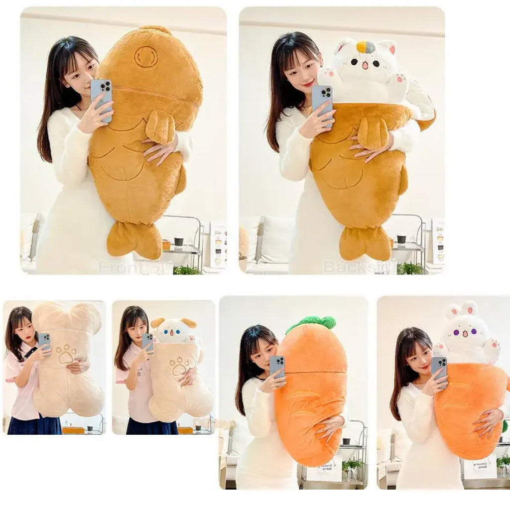 Kawaii Taiyaki Cat Plush Pillow – 80cm Soft Stuffed Animal