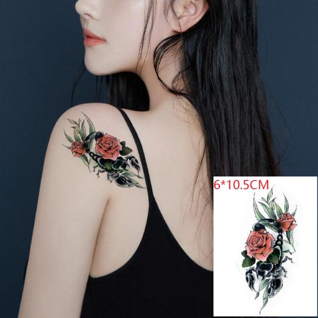 Temporary Tattoos Stickers for Women Muti-Colored Waterproof Roses Tattoo Sticker Black Small Flash Tatoo For  Mens Womens