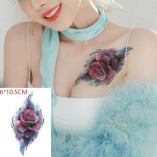 Temporary Tattoos Stickers for Women Muti-Colored Waterproof Roses Tattoo Sticker Black Small Flash Tatoo For  Mens Womens
