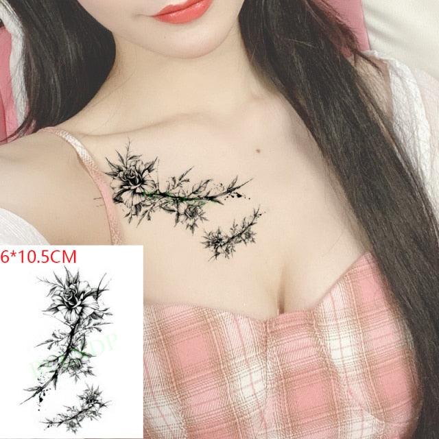 Temporary Tattoos Stickers for Women Muti-Colored Waterproof Roses Tattoo Sticker Black Small Flash Tatoo For  Mens Womens