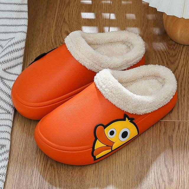 Thick Platform Winter Women Waterproof Non-Slip Home Rubber Slippers Warm Indoor Fur Cotton Women's Cozy Memory Foam Closed Back Slippers Wool-Like Blend Cotton House Shoes