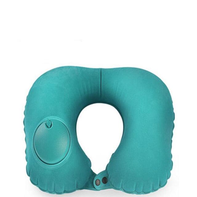 U-Shape Travel Pillow Automatic Air Inflatable Airplane Car Pillows Ring Pillow Folding Press Type Bed Pillows Neck Cushion Portable Inflatable U Shape Neck Comfortable Pillow Office Air Cushion Airplane Driving Nap Support Head Rest Travel Pillow