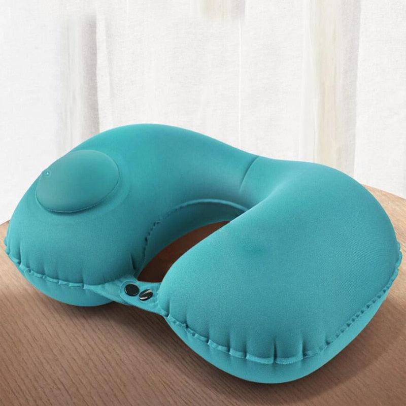 U-Shape Travel Pillow Automatic Air Inflatable Airplane Car Pillows Ring Pillow Folding Press Type Bed Pillows Neck Cushion Portable Inflatable U Shape Neck Comfortable Pillow Office Air Cushion Airplane Driving Nap Support Head Rest Travel Pillow