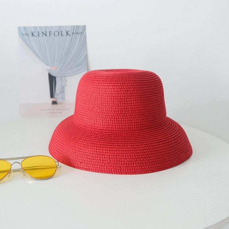 Unique Vintage Handmade Women Summer Hat Stylish Design Women's Summer Hat  Beach Holiday Foldable Comfortable Hat For Summer Portable Luxury Female Wide Hat Solid Color