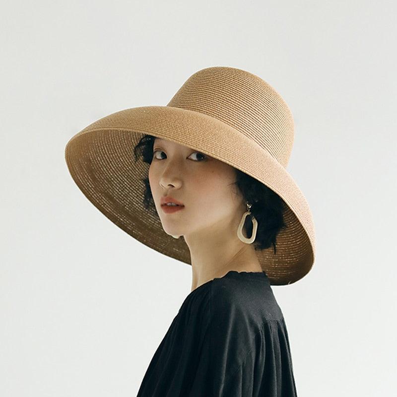 Unique Vintage Handmade Women Summer Hat Stylish Design Women's Summer Hat  Beach Holiday Foldable Comfortable Hat For Summer Portable Luxury Female Wide Hat Solid Color