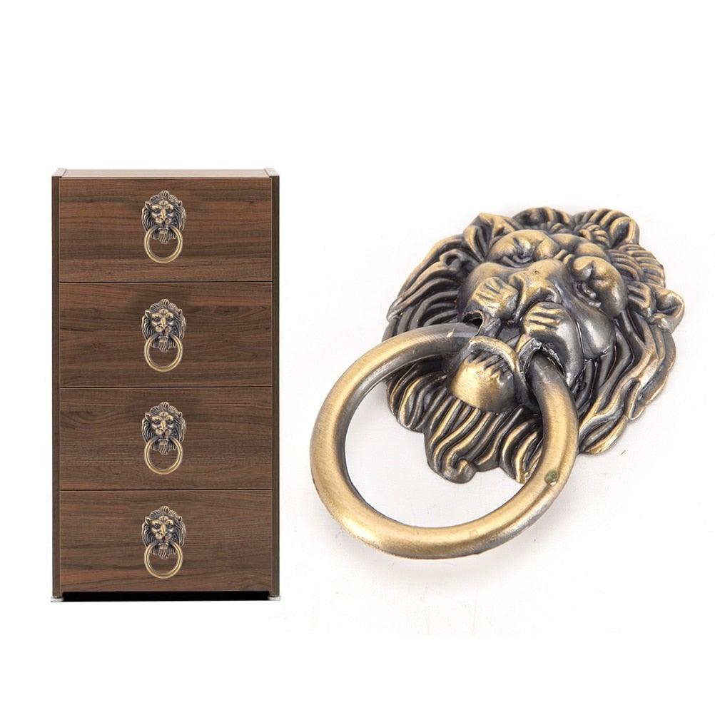 Vintage Lion Head Furniture Handle Lion Head With Ring Wardrobe Drawer Door Pull Retro Decoration Lion Head Pull Handle Knob Dresser