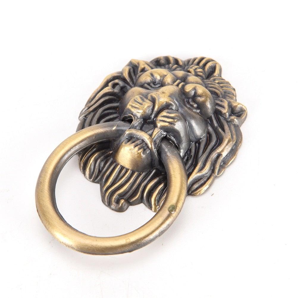Vintage Lion Head Furniture Handle Lion Head With Ring Wardrobe Drawer Door Pull Retro Decoration Lion Head Pull Handle Knob Dresser