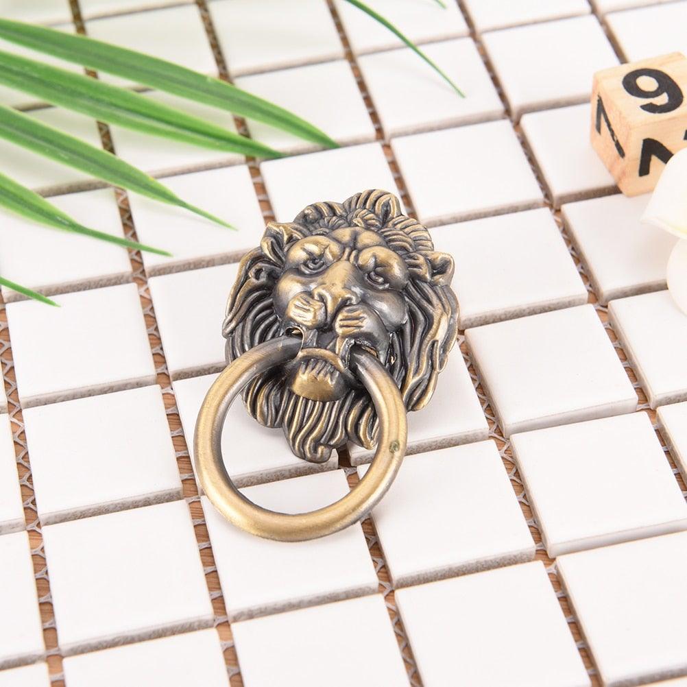 Vintage Lion Head Furniture Handle Lion Head With Ring Wardrobe Drawer Door Pull Retro Decoration Lion Head Pull Handle Knob Dresser