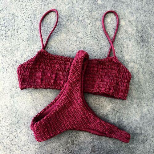 Vintage Women Push-up Padded Bra Bikini Set Pleated Swimsuit Women's Detachable Padded Cutout Push Up Striped Bikini Set Two Piece Swimsuit Swimming Beach Bathing Costume Classic Bikini Set