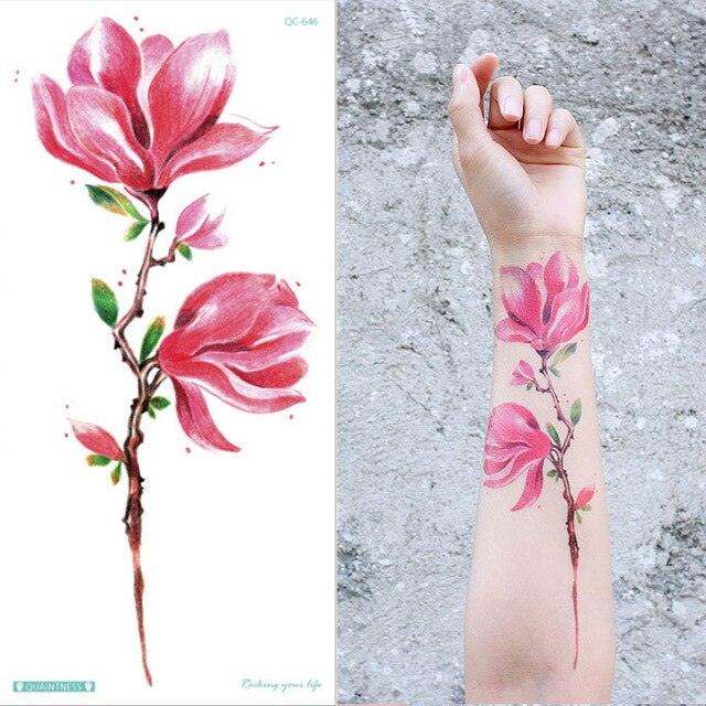 Waterproof Red Flowers Tattoo Multi-Colored Temporary Sticker Flower Lotus Tattoo Elegant Big Design For Womens